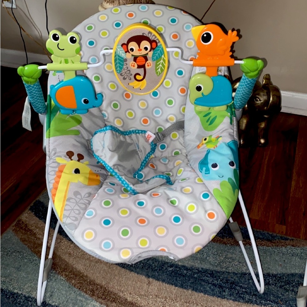 Bright Starts Playful Paradise Vibrating Baby Bouncer, Unisex, Newborn +